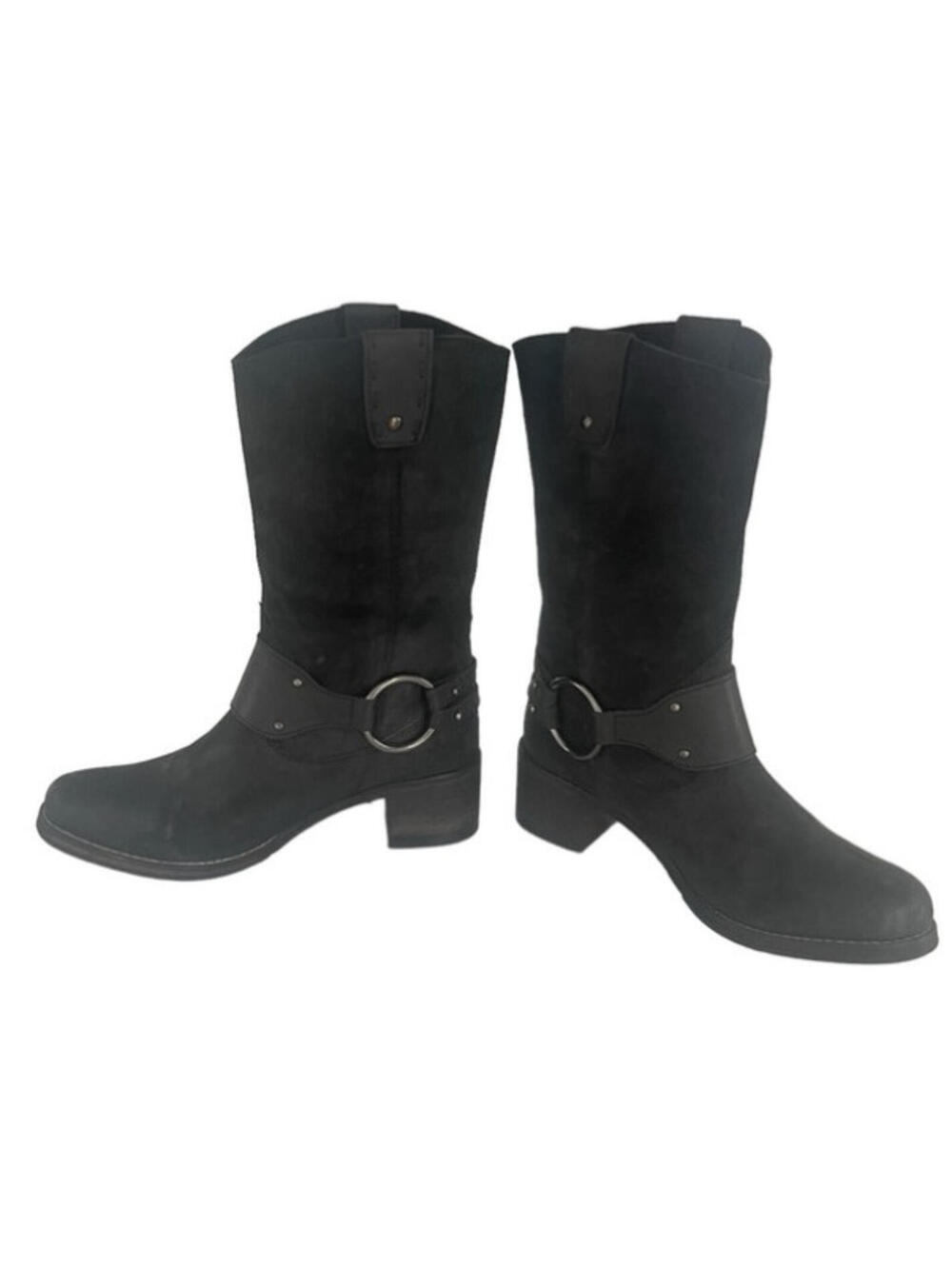 Black Suede Johnston & Murphy Womens Harness Moto Boots